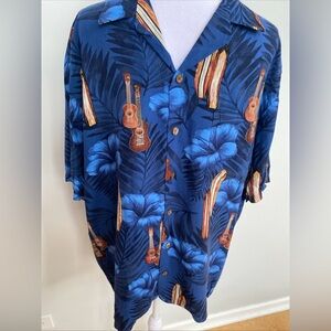 Kalaheo Blue Hawaiian s/s Shirt with Guitar and surfboard print L chest  pocket